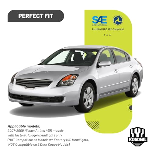 Image of Headlights for 2007-2009 Nissan Altima 4DR Sedan | Halogen Headlamp Replacement with High Low Beam Bulbs, Black Housing, Driver & Passenger Side