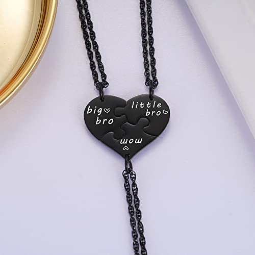 Ralukiia 3PCs Mother and Son Heart Puzzle Piece Necklace Set, Gifts for Mom from Sons, Big Bro Little Bro Family Jewelry2