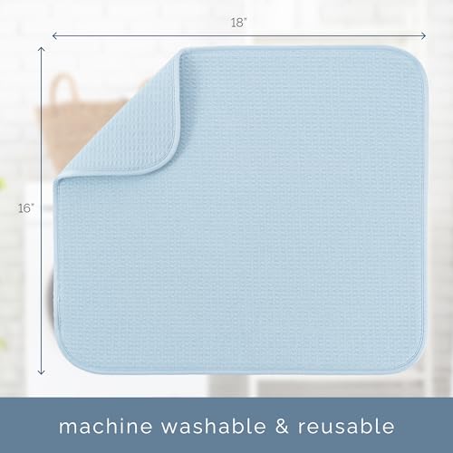 Image of S&T INC. Dish Drying Mat, 16 inch x 18 inch, Absorbent Microfiber Kitchen Counter Mat, Dish Drying Pad for Dishes, Utensils, Pots and Pans, Large, Sky Blue