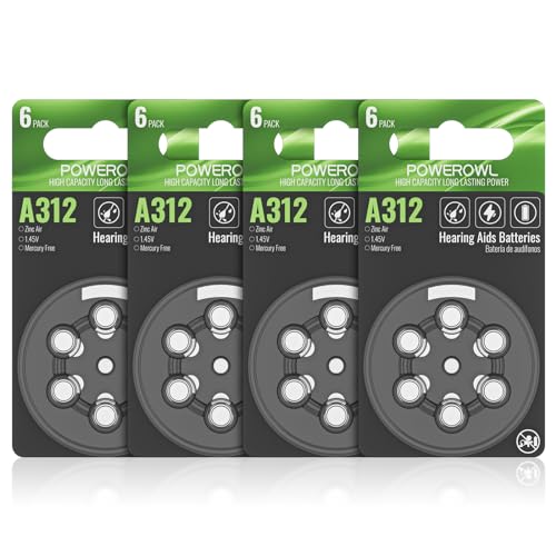 POWEROWL Hörgerätebatterien 312 Hörgeräte Batterien für Hörgerät Hörverstärker Hörhilfe- 24 Stück 1 45V Hearing Aid Batteries 312 Batterien Typ 312A P312 ZL3 PR41