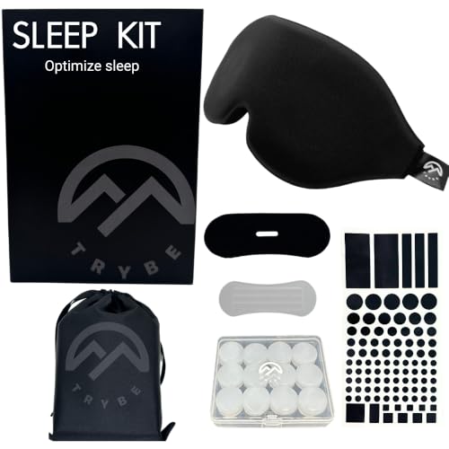 Trybe Sleep Kit, Sleep Mask, Ear Plugs, Nose Strips, and Light Covers for Travel. Sleep kit Bag and Breath and Sleep Guide for Travel, Hotels, Camping or Home (Sleep Kit) (Sleep Kit)