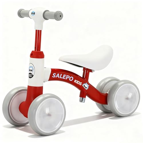 Baby Balance Bike Toy for for 12-36 Months, Toddler Balance Bike with Adjustable Seat, Handle &4 Silence Wheels No Pedal, Pre-School First Ride for Boy Girl First Birthday Gift(Red)