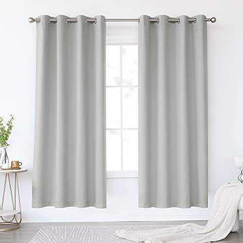 KEQIAOSUOCAI Light Gray Blackout Curtains 72 Inches Long for Living Room - Grommet Room Darkening Thermal Insulated Light Grey Curtain Drapes for Bedroom, Grey, 2 Panels Sets, 52W x 72L