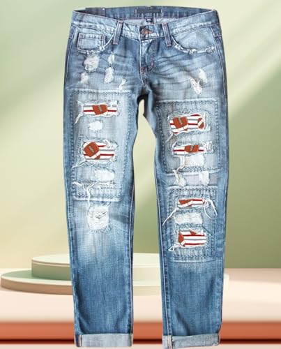Skinny Ripped Jeans for Women Mid-Rise Stretch Denim with Destroyed Holes & Retro Plaid Patch Comfortable Touch2