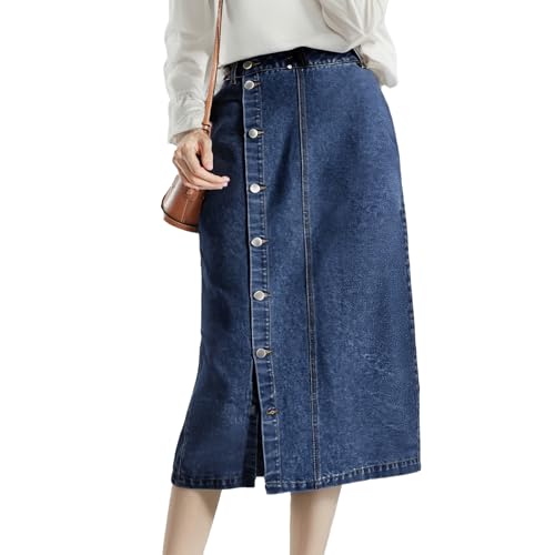 Denim Skirt with Slit, Women's Casual High Waist Split Midi Jean Skirts, Slim Fit Pencil Skirt