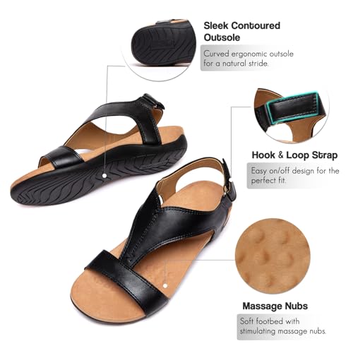 Image of Women's Orthopedic Sandals Open Toe T-Strap Orthopedic Flat Sandals Arch Support and Adjustable Straps Orthotic Sandal Walking Comfort Summer Shoes