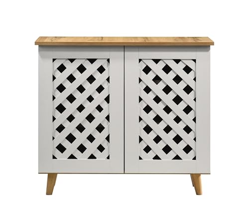 Image of DeckUp Trove 2-Door Engineered Wood Shoe Rack (Wotan Oak & White, Matte Finish)
