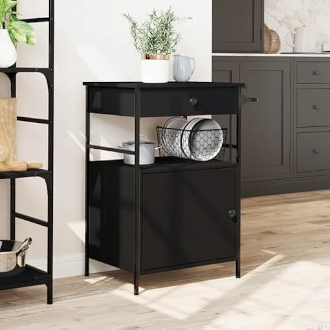 Vintage Style Kitchen Trolley with Ample Storage Space, Durable Engineered Wood & Steel Frame, Lockable Wheels for Flexible Movement and Stable Placement-b3MnSMQi