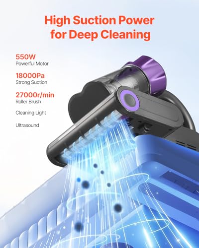Image of VEVOR Mattress Vacuum Cleaner, 550W Bed Vacuum Cleaner with 18Kpa Powerful Suction and Dual Dust Bin, HEPA Filter & Heating, Ultrasound Tech & Cleaning Lights, Handheld for Bed, Sofa, Corded, Gray