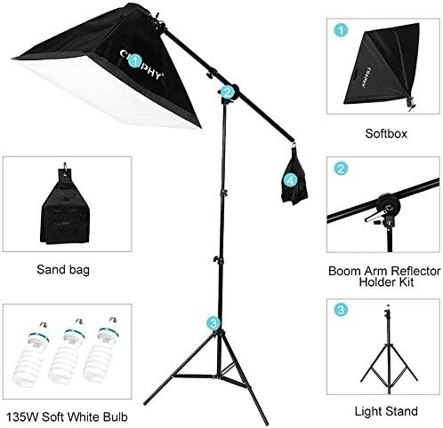 CRAPHY Professional Photo Studio Soft Box Lights Continuous Lighting Kit 3x135W 5000K Bulbs + 20"x25" Softbox + 80" Light Stand + Carrying Bag