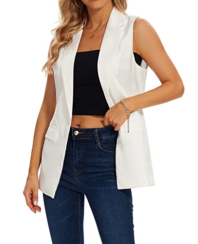Women's Long Sleeveless Blazer Vests Casual Lapel Office Cardigans Vest Open Front Jacket Blazers4