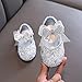 Rhinestones Bowknot Strap Mary Jane Dress Shoes for Girls, Toddler Kids Shining Sparkly Princess Formal Sandals (Silver, 6.5 Infant)