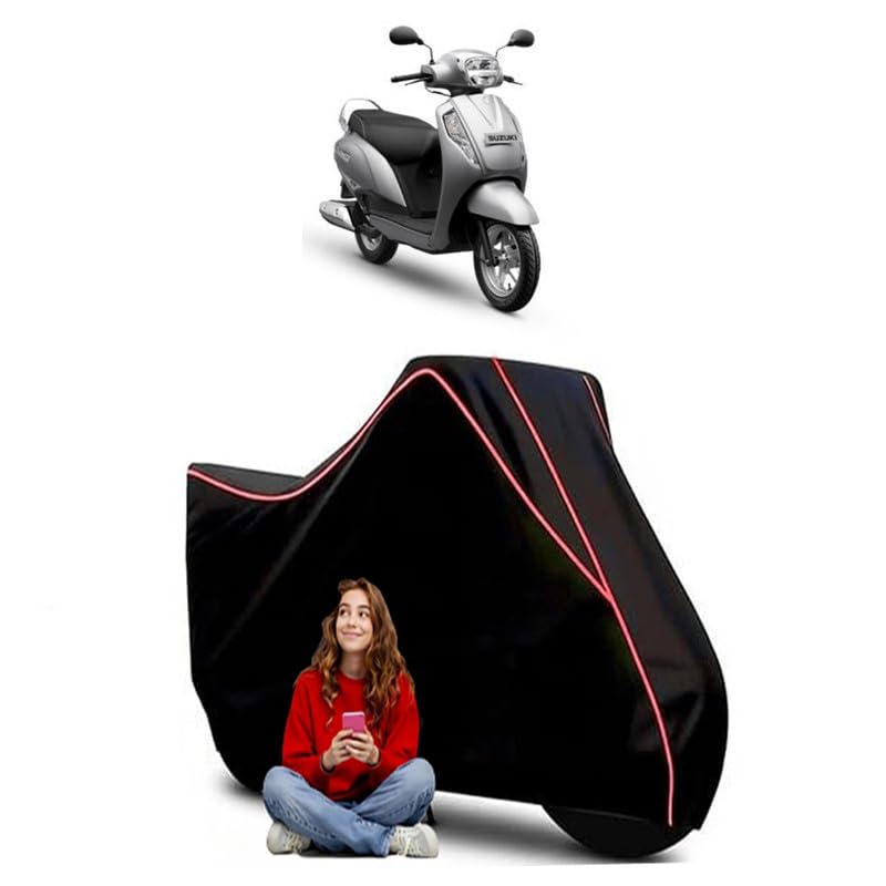 Image of Access 125 Ride Scooty Bike Cover Water Resistant Outdoor Use Universal Fit Scooters Motorcycles Heavy Duty UV Protection Dust Rain Scratch Resistant Elastic Bottom Black Blue Piping