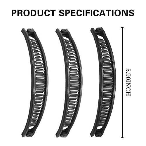 1st Choice 3-Piece Clincher Combs - Banana Combs, Clip Grip Comb, Fishtail Fish Shape Ponytail Comb - Black