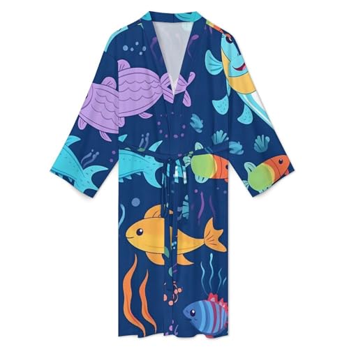 Cartoon Sea Fish-2 print Bathrobe Soft And Comfortable Bathrobe Skin-Friendly And Breathable3
