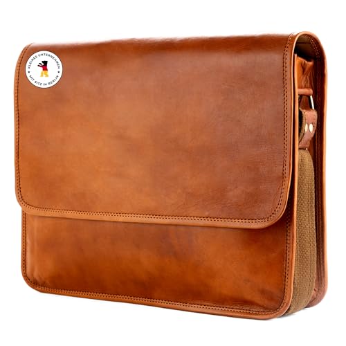 Berliner Bags Vintage Umhängetasche Ghent aus Leder, Messenger Bag mit Laptopfach für Damen Herren - Braun