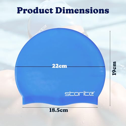 Image of Storite Swimming Cap for Men & Women (Blue) | Waterproof, Stretchable Silicon, For Long Hair, Professional Lightweight