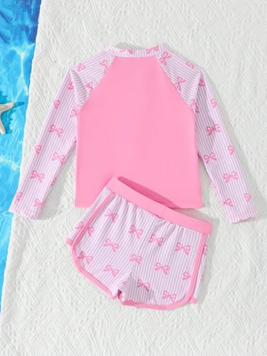 Image of SEGT Girl's Floral Long Sleeve Rash Guard with Bikini Bottom 2 Piece Swimsuit Set