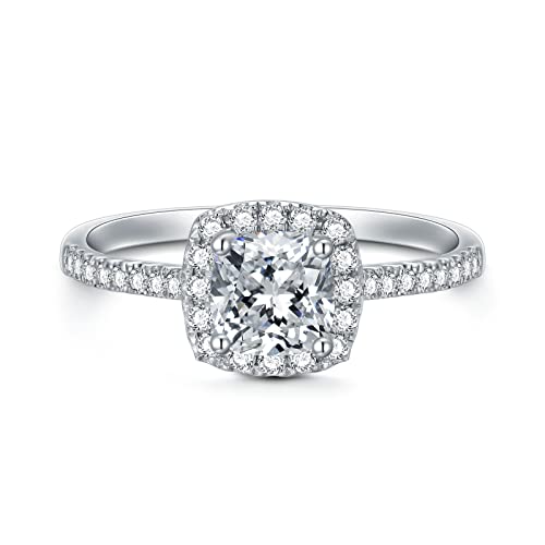 10K White Gold 1.23 Carat (ctw) Cushion Cut Halo Moissanite Engagement Ring for Women Moissanite Halo Engagement Rings Wedding Anniversary Ring