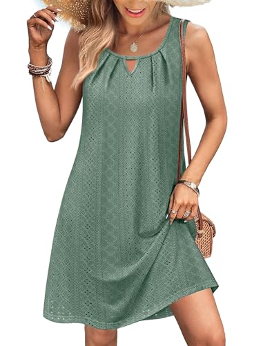 Image of RUMIA Swimsuit Coverup for Women Summer Sleeveless Beach Dress | Crew Neck, Pockets, Eyelet, Boho, Above knee Length, A-Line. Everyday wear, Sundresses, Cruise Wear, Vacation essential