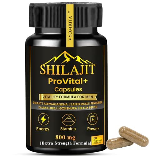 Image of Shilajit Pro Vital+ Capsules for MEN | Supports Stamina & Performance | 100% Pure Shilajeet | With 6 Powerful Herbs (includes Ashwagandha, Gokshura, Safed Musli) | Contains Essential Vitamins & Minerals | Extra Strength 800 mg Formula | 60 Capsules (1 month supply)