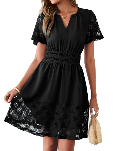 Image of Simplee Womens Boho Summer Dresses Casual Wedding Guest V Neck Short Sleeve Empire Waist A Line Tiered Mini Dress