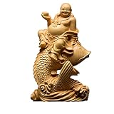zunibo Buddha Statue,Maitreya Statue,Laughing Buddha Sitting on The Fish Sculpture,Boxwood Buddha St