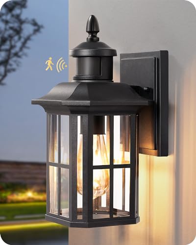 Motion Sensor Outdoor Wall Light for House, Black Wall Lantern for Door, Garage, Patio