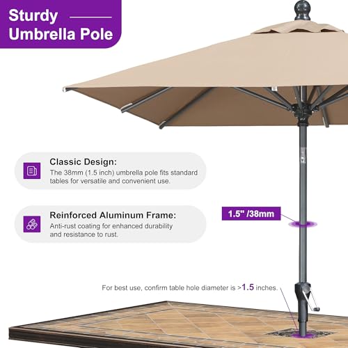 Image of PURPLE LEAF Patio Market Umbrella 6' x 6' Square Dual Tilt Taupe 8 Ribs