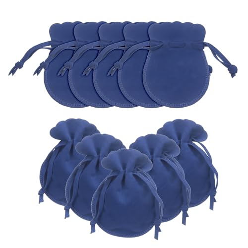 Bolsas de joyería para bodas y recuerdos de cumpleaños en tejido de franela azul con cordón