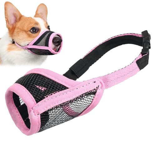 LUCKYPAW Dog Muzzle, Mesh Muzzle for Small Medium Dogs, Soft Mouth Cover to Prevent Biting Chewing,...