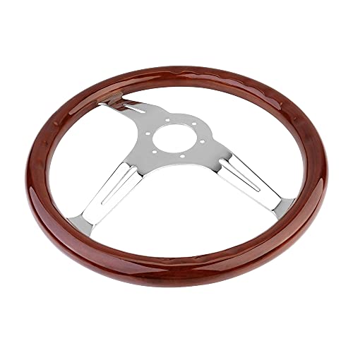Yehicy 15" Classic Wood Grain Steering Wheel Riveted Light Wood Grip Universal Car Racing Wood Steering Wheels Slotted 3 Spoke With Horn Button #TOP4