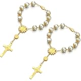 2 PCS Car Rosary for Rearview Mirror, Personalized Blessing Rear View Mirror Hanging Decors, Auto Rearview Mirror Rosary Pendant, Car Interior Hanging Accessories for Woman Men (golden)