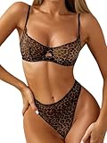 Aimedalis Sexy Mesh Leopard Print Lingerie Sets For Women Cute Bra And Panty Sets For Women (Leopard S)