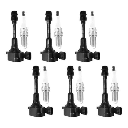 ITOM Ignition Coil Pack and Spark Plugs UF401 Compatible with Infiniti 2003-2008 FX35 2003-2007 G35 2006-2008 M35, for Nissan 2003-2006 350Z V6 3.5L Coil Packs, Replace 224488J225 Set of 6