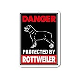 Honey Dew Gifts Rottweiler Sign Danger Protected by Rottweiler 9 x 12 Inch Beware of Dog Warning Metal Aluminum Tin Sign - Beware of Dog Signs for Fence