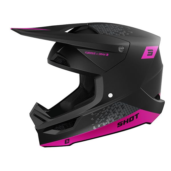 SHOT RACE GEAR Casque Motocross Furious Draw Pink Matt – Casque Moto Tout-Terrain Homologué ECE 22.06 – Ultra Léger 1300 g – Intériérieur Lavable –...
