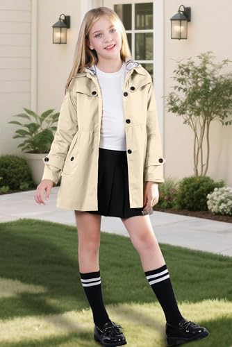 Image of Betusline Girl's Single Breasted Trench Coat Hooded Dress Coat Outerwear, 2-14 Years