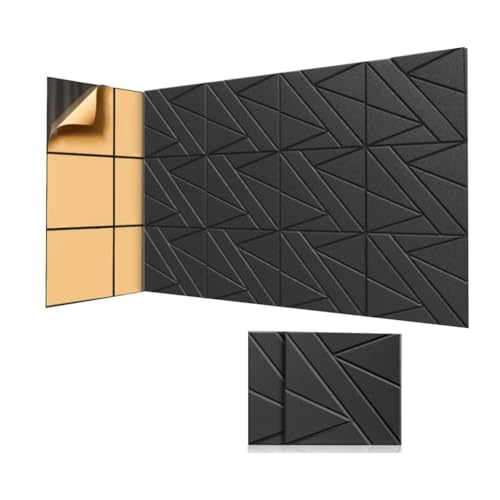 Flaroey Paquete de 8 paneles de pared autoadhesivos insonorizados, paneles de espuma a prueba de sonido de 12 x 12 x 0.47 pulgadas para decoración del hogar, estudio, oficina, color negro