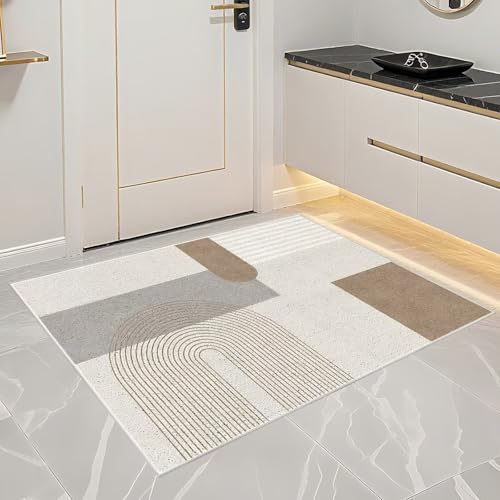Tapis rectangle waterproof 150x200cm gris marron à rayures