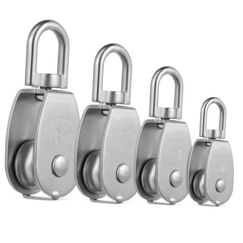 BRIGHTFUFU Heavy Duty Moving Pulleys Pack Single Rope Pulleys Swivel Stainless Steel Easy to Install