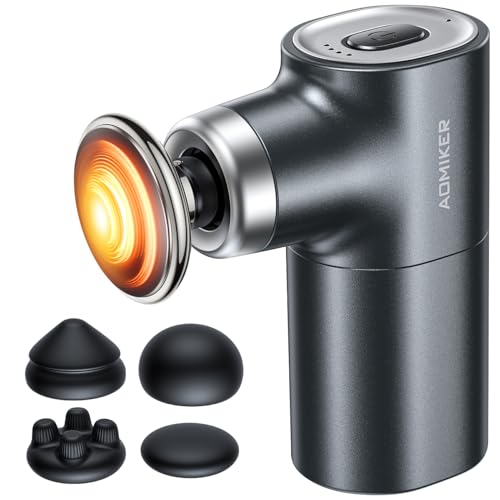 Portable Mini Massage Gun with Heat - Back Muscle Massager Gun Deep Tissue, Pain Relief with 4 Massage Heads, Heating Function, 4 Speed Levels, Lower Noise, Brushless Motor, Ideal Gifts for Men Women