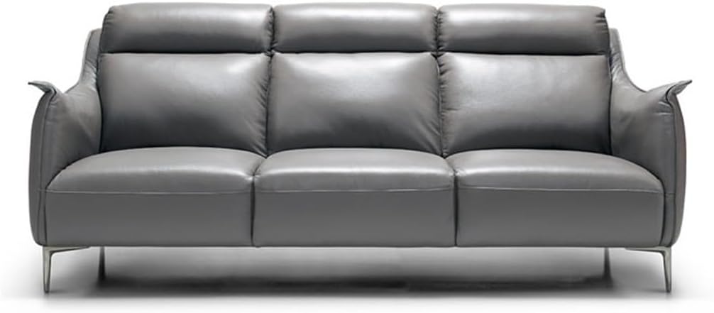 Italian Wood Skeleton Sofa Curved Dark Gray Living Room Leather