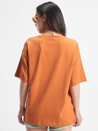 Image of Bewakoof Women's Solid Oversized Fit Half Sleeve Round Neck Cotton Jersey T-Shirt