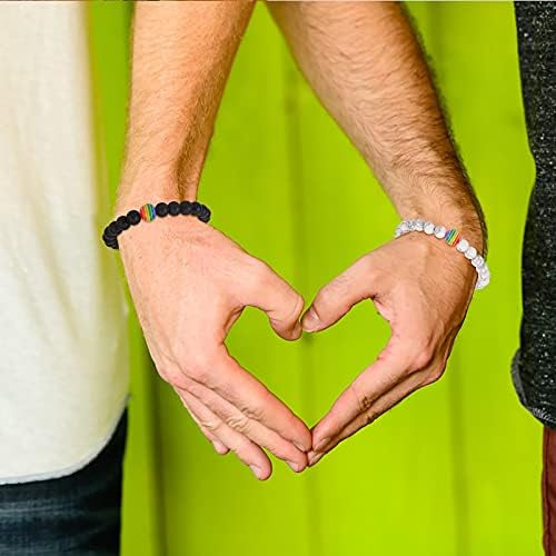 PHOGARY Gay Pride LGBT Bracelets (2 Packs), Rainbow Bead Couple Distance Bracelets