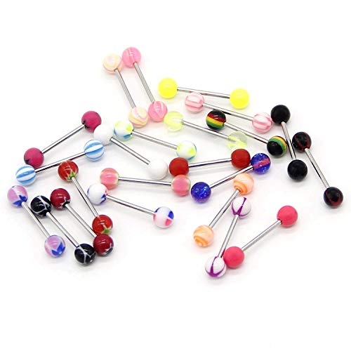CrazyPiercing Wholesale 14g Tongue Ring Barbells 110/130/150/200Pcs Stainless Steel Bar Tongue Rings Assorted Colors without Repeating for Women Man3