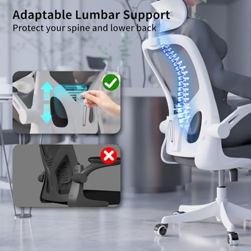 Image of Monhey Ergonomic Office Chair, 90-125 Tilt Back Home Desk Chair with 360 Swivel & Mute Wheels, High Back Mesh Computer Chair for Adults with Lumbar Support, 330 LBS Capacity(02White+Grey)