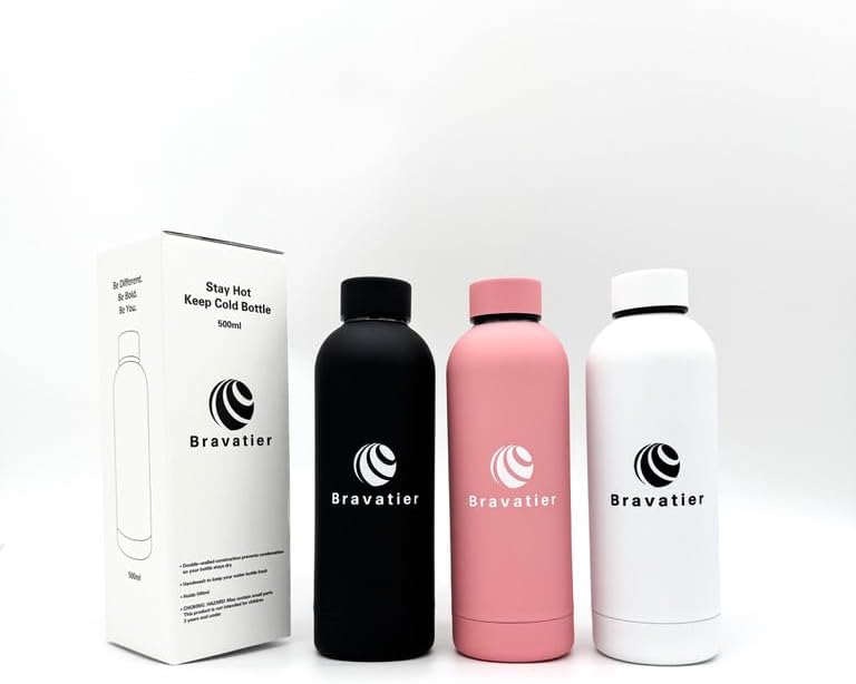 Stainless Steel Water Bottle, 500ml/17oz, White, Double Wall, Vacuum Insulated for Hot & Cold Drinks, Premium UV Print, Sports, Office, Outdoor, and Travel