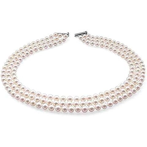 StunningBoutique Three Elena Pearls Natural Cultured White Freshwater Pearl Necklace with Secure Sliding Clasp - Encased in an Beautiful Jewellery Gift Box Cover