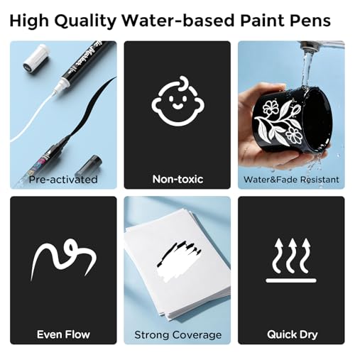 Image of Betem 2 Black & White Paint Markers for Glass, Dual Tip Acrylic Paint Pens